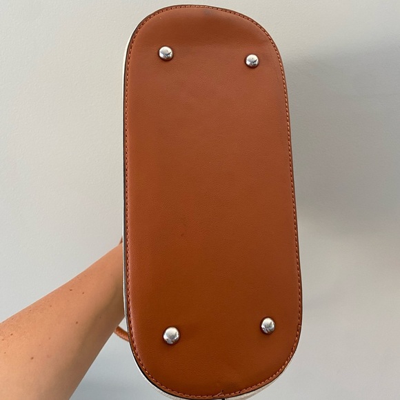 David Jones Paris Vegan Leather Braided Strap Cream and Brown Tote Shoulder Bag - Picture 2 of 5